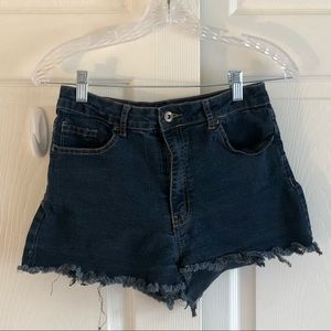Dark wash cut off denim shorts
